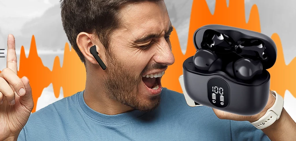 Guy rocking his playlist with BeatBuds X1